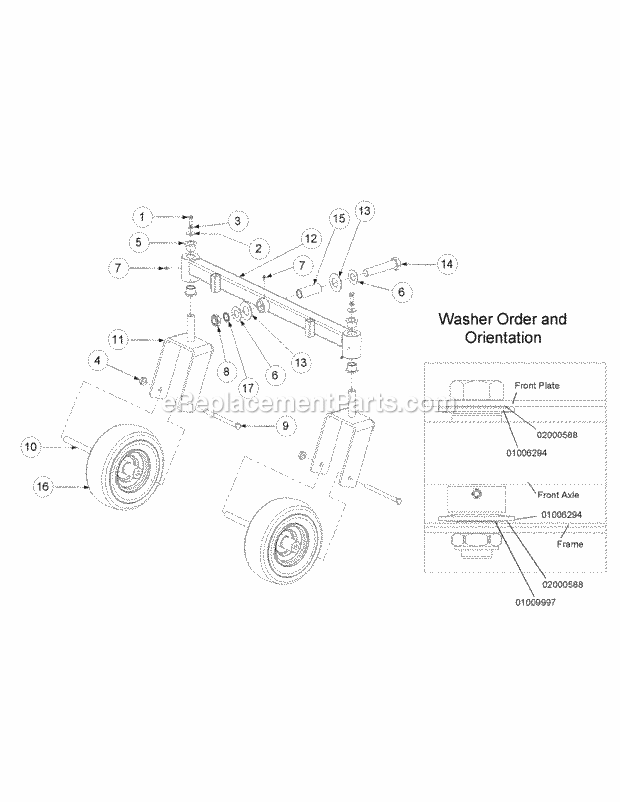 Front Caster Assembly Diagram and Parts List for M50-KHS 53BB5BBP750 Cub Cadet Sprayer